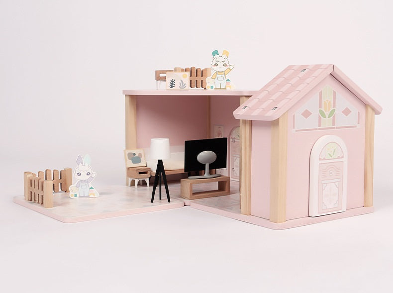 Wooden Dolls House with Furniture and Accessories