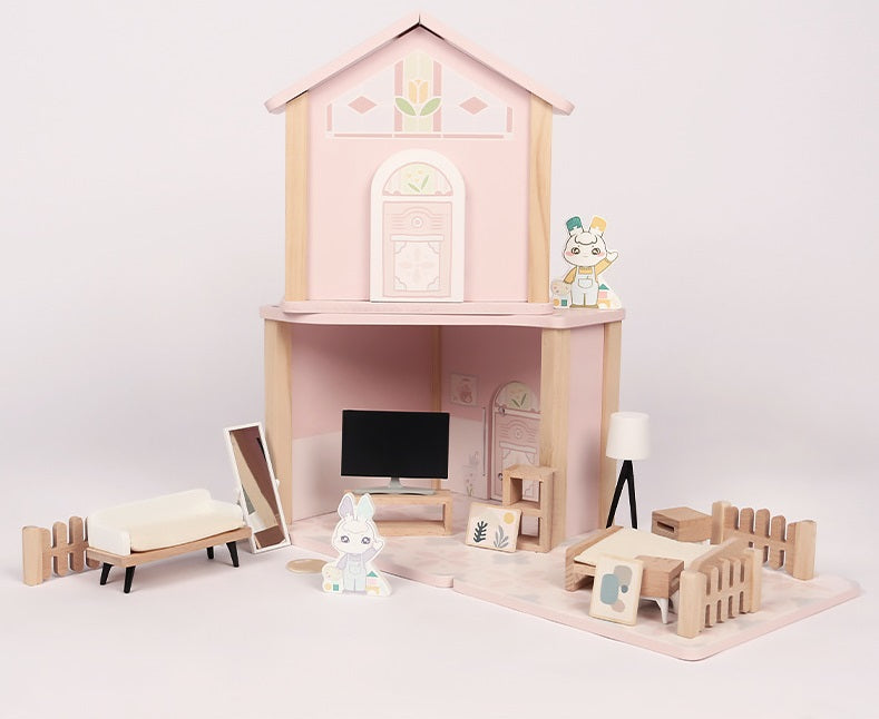 Wooden Dolls House with Furniture and Accessories